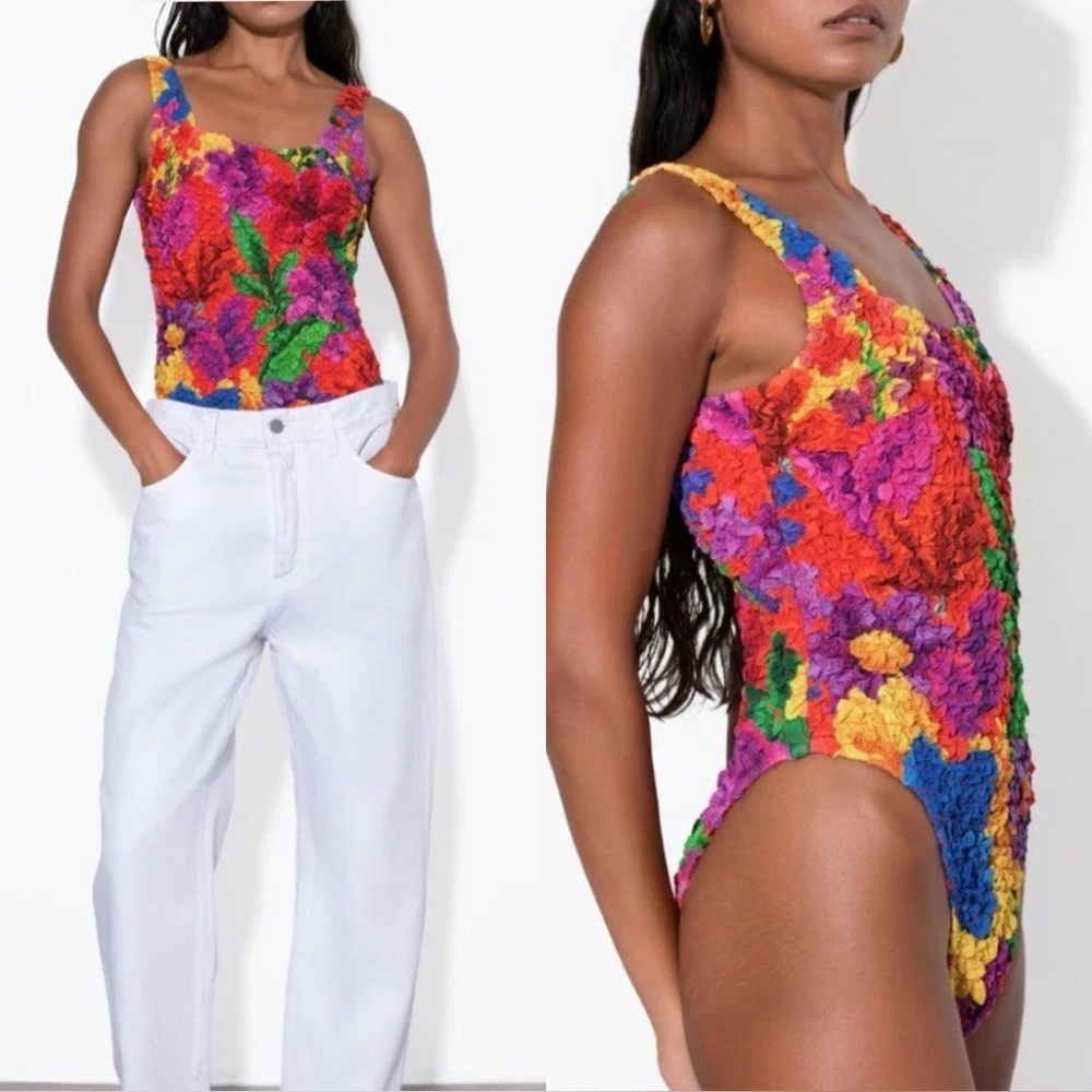 Mara Hoffman Multicolor Floral Textured Bodysuit